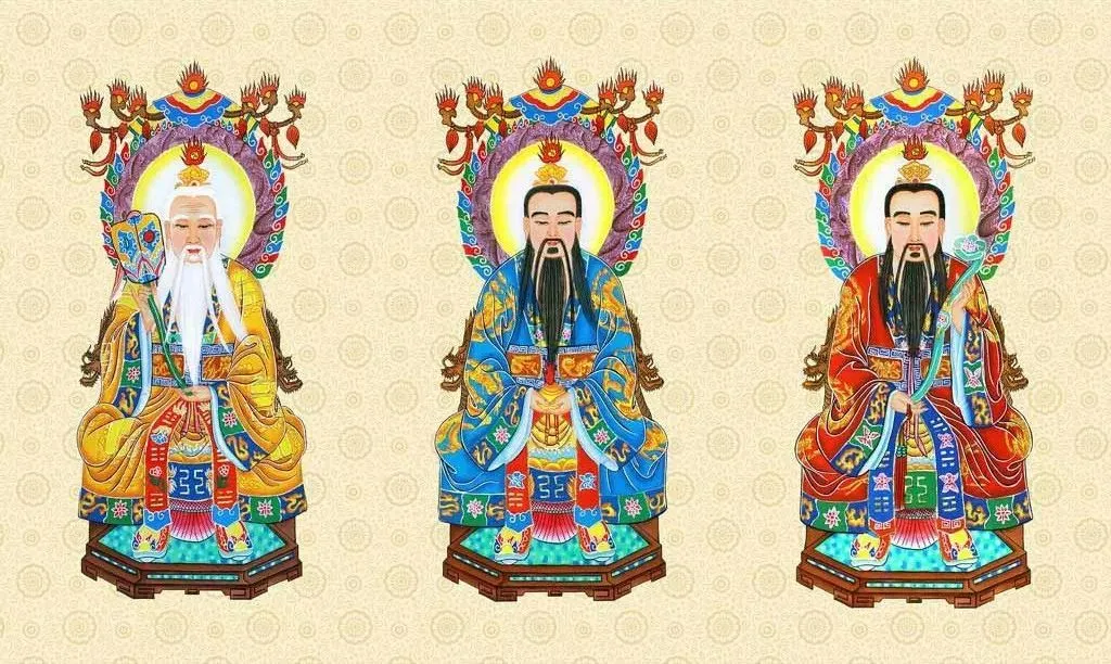 道教三清画像：玉清元始天尊、上清灵宝天尊、太清道德天尊同屏